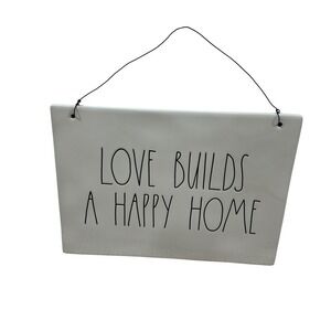 Rae Dunn Love Builds A Happy Home Ceramic Wall Plaque Sign White Farmhouse Decor